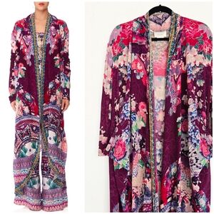 Camilla Floral Silk Jersey Osaka Purple Pink Embellished Kimono Jacket, OS